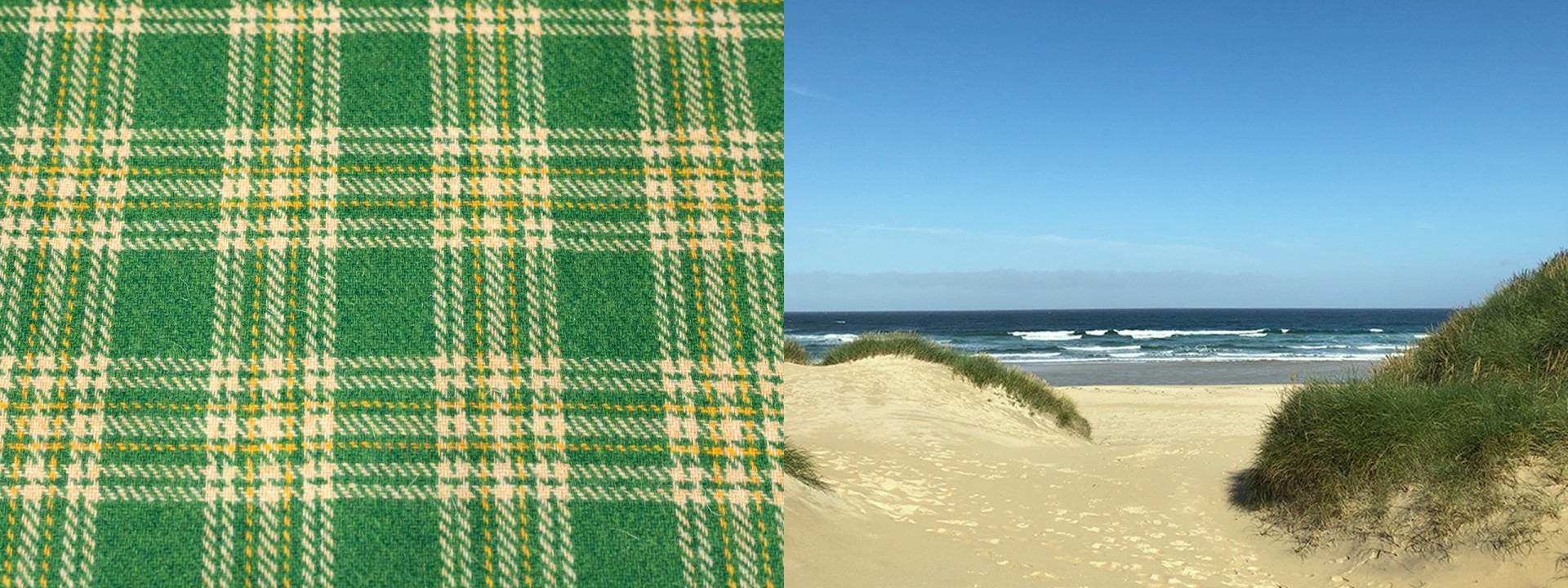 harris tweed green gold beach